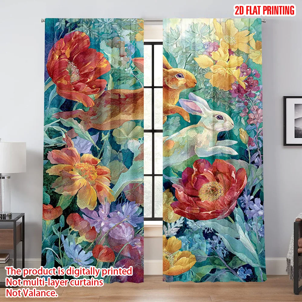 Rabbit Easter egg design curtains, pole-mounted installation. Suitable for living rooms, bedrooms, dining rooms and hotels
