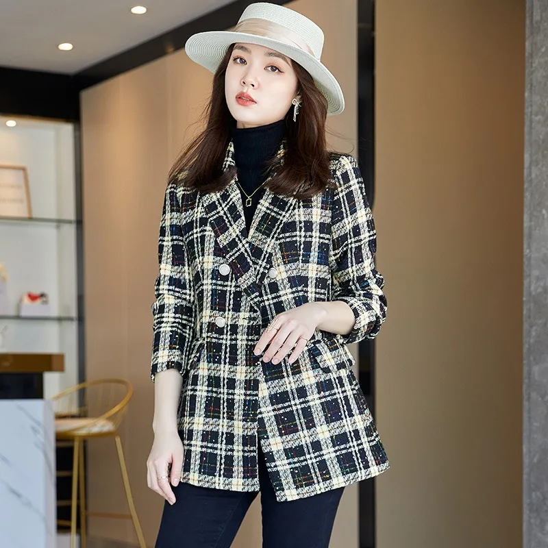 Autumn and Winter New Casual Elegant Small Suit Plaid Coat Women\'s Korean-Style Loose Girl Top