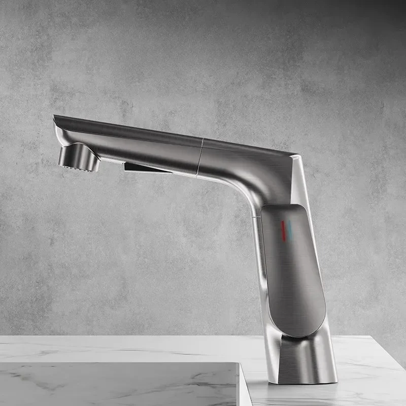 

Washbasin faucet lifting and pulling type washbasin basin full copper hot and cold multifunctional 360 'rotating and pulling