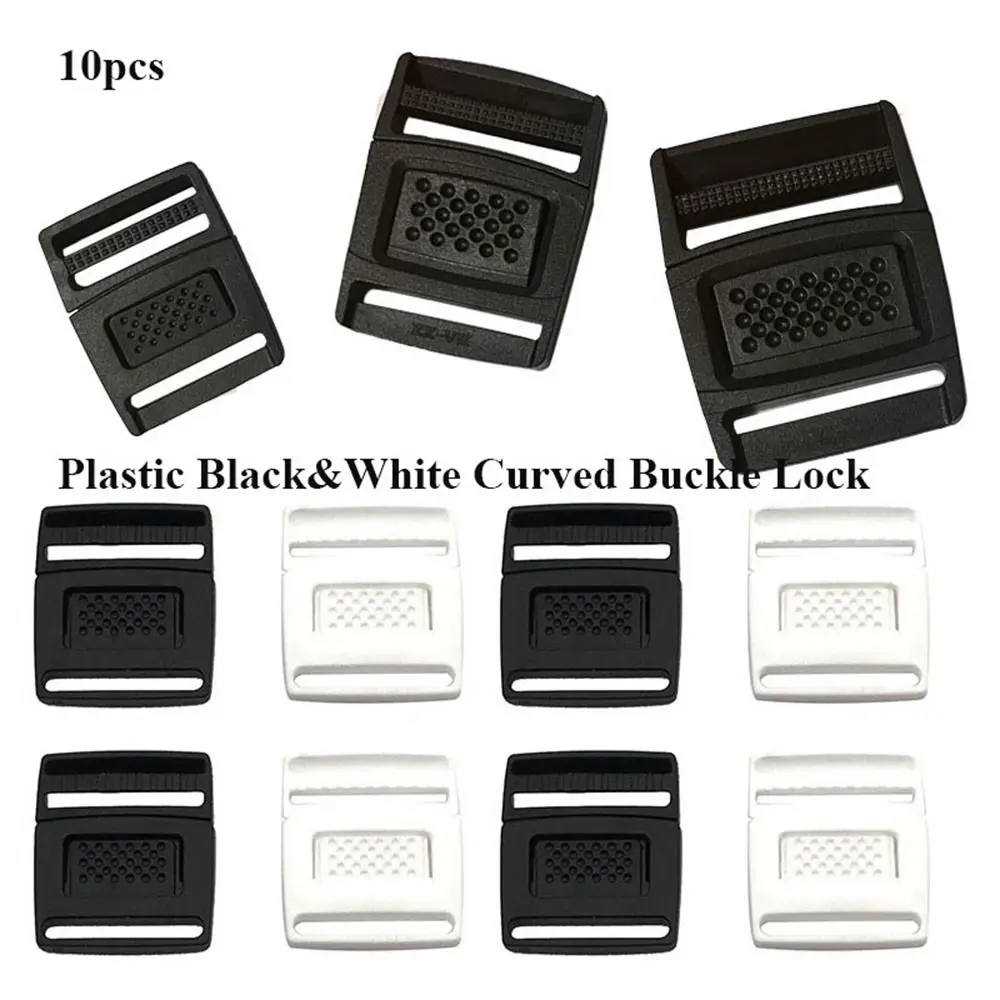 

10pcs New Plastic Curved Buckle Lock Black&White Travel Bag Buckles Rope Adjustment Buckle Outdoor Tool