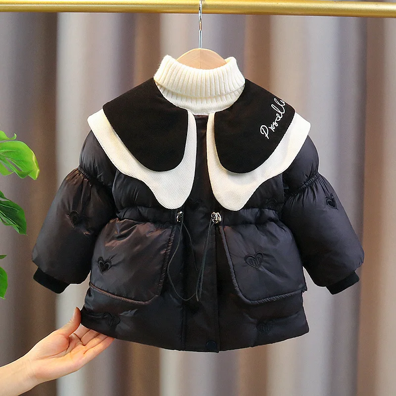 New winter girl baby Korean version  thick coat child foreign style plus cashmere  coat winter cotton-padded jacket tide