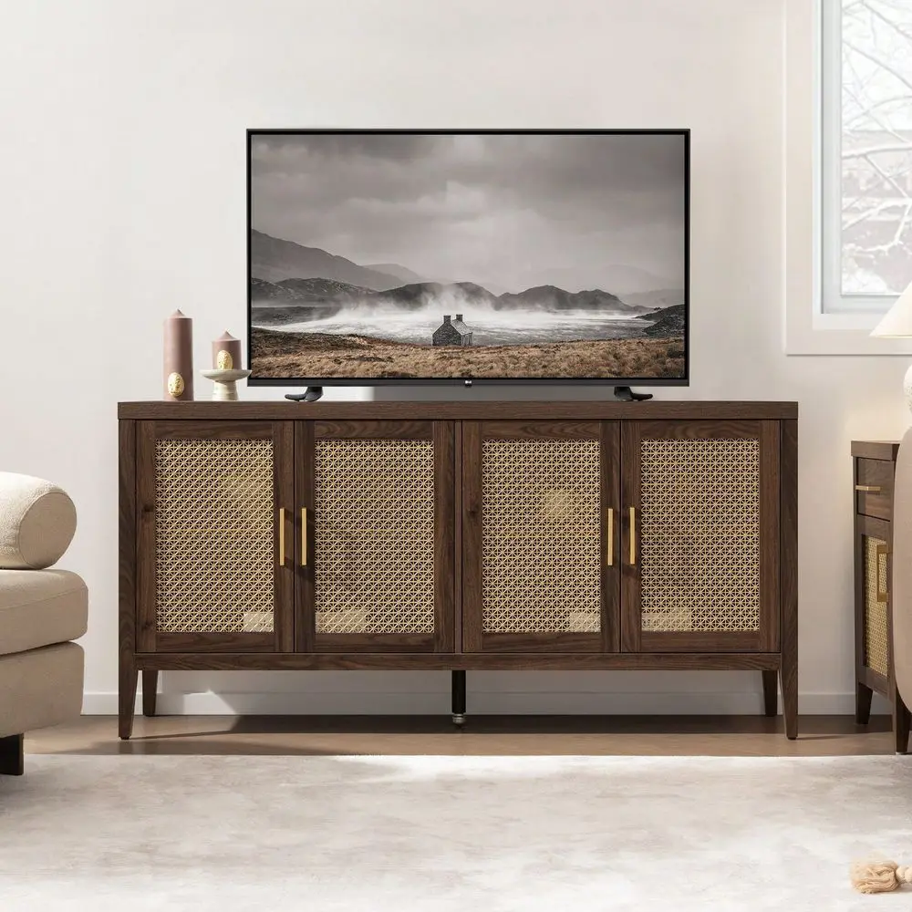 TV Stands For Living Room Bedroom Farmhouse Entertainment Center TV Console With 4 Doors Cabinet, 59 Television Stands Media Co