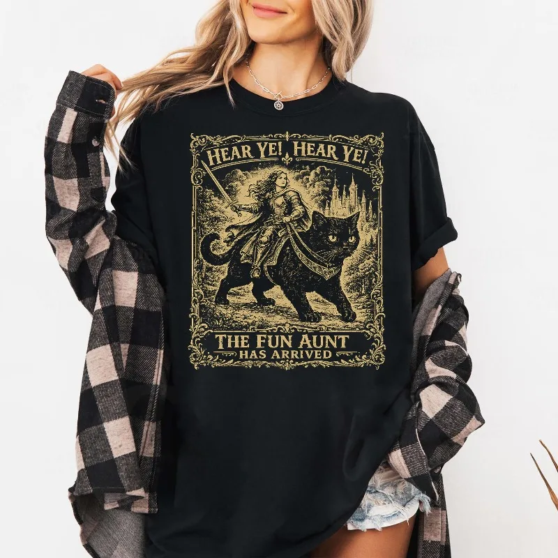 Knight Riding Black Cat Shirt Women's T-shirt Four Season New Item Suitable for Both Men and Women Casual T-shirt