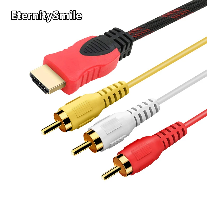 1.5M Conversion Converter HDMI-compatible to RCA Cable Male to 3 RCA AV Male AV Composite Male M/M Connector Adapter Cable Cord