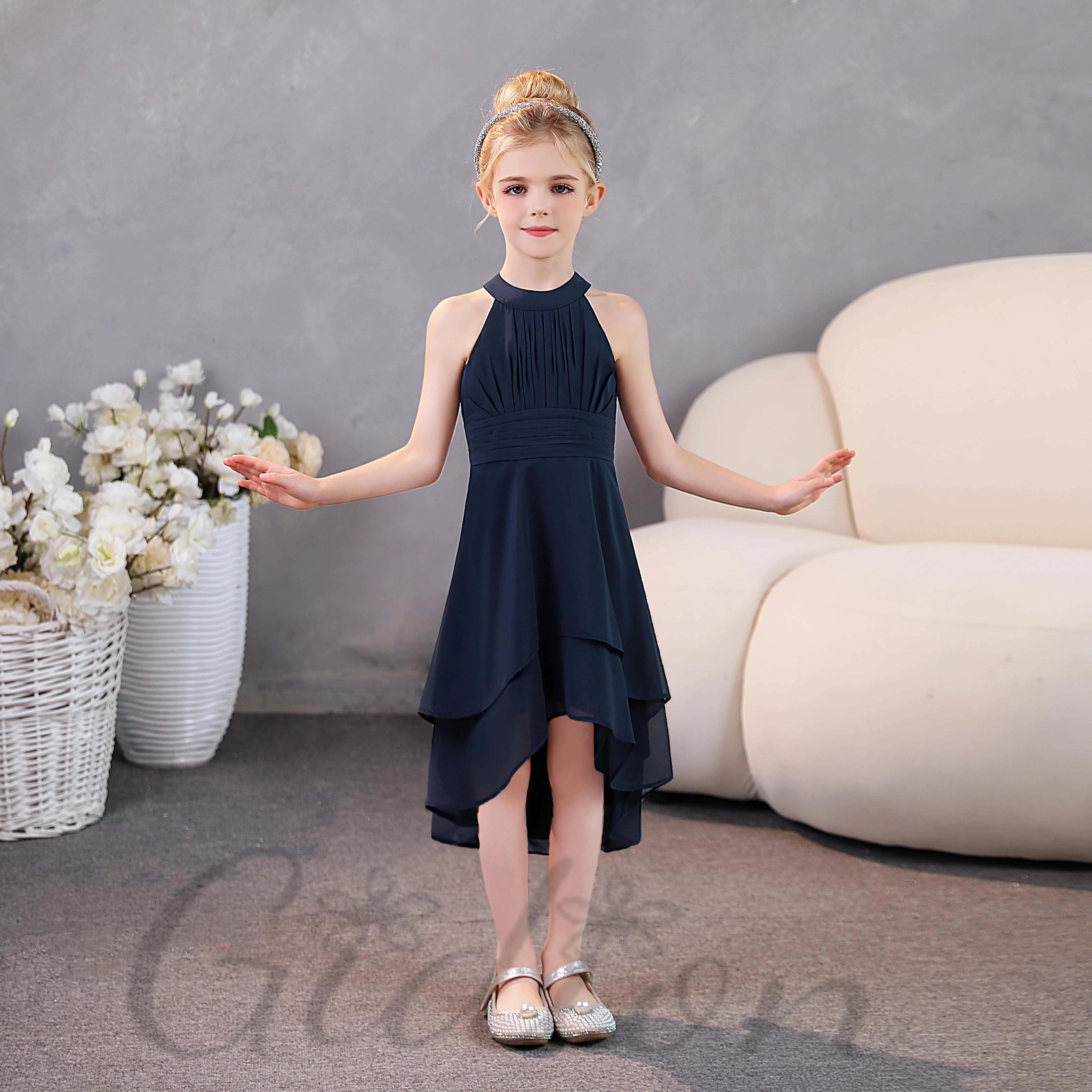 Hoog-Laag Bohemien Chiffon Kinderen Junior Bruidsmeisje Jurk Voor Bruiloft Prom Night Show Viering Verjaardagsfeest Avondjurk Evenement