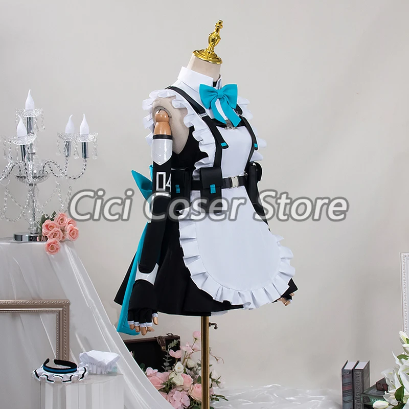 Jogo Anime Cosplay Asuma Toki Uniforme Empregada, Arquivo Azul, Jogo Lolita, Bow Suit, Traje de Carnaval de Halloween, Peruca, Sapatos, Suporte, Vestido Ornamento