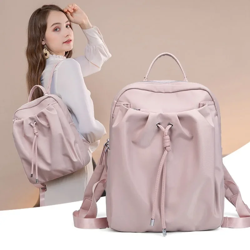 New Women Backpack Light Thin High-grade Solid Color Fashion Backpacks Ladies Travel Waterproof Package Summer Splash Proof Bags