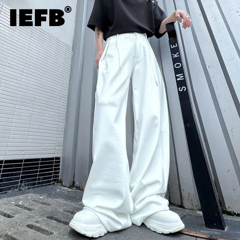 

IEFB Summer New Chic Men's Pants Solid Color Rivet Drawstring Wrinkle Design Knitted Casual Pants 2024 Streetwear 28W3291