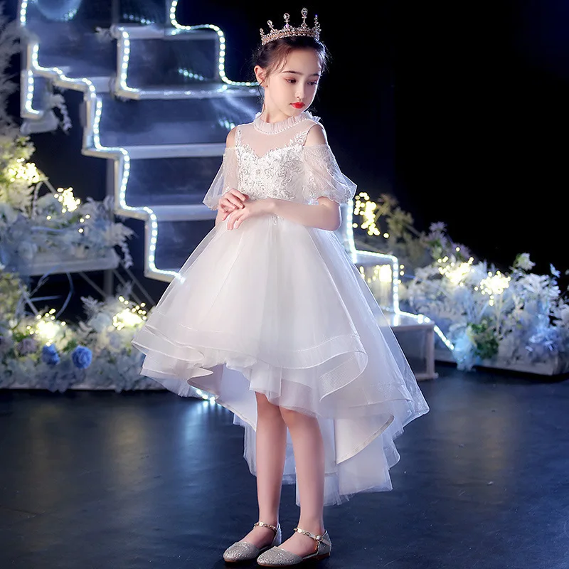 

Детское вечернее платье принцессы, стильное свадебное платье с цветочным узором для маленьких девочек, весеннее платье для выступлений на фортепиано