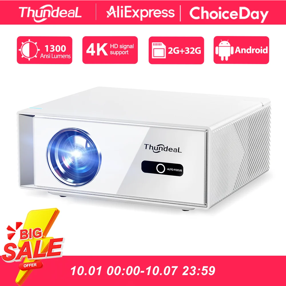 Proiettore ThundeaL TD95W 4K Video Full HD 1080P Android WiFi 2G 32G TD95 per Home Theater, Riunioni, Film e Giochi, Proiettore Portatile