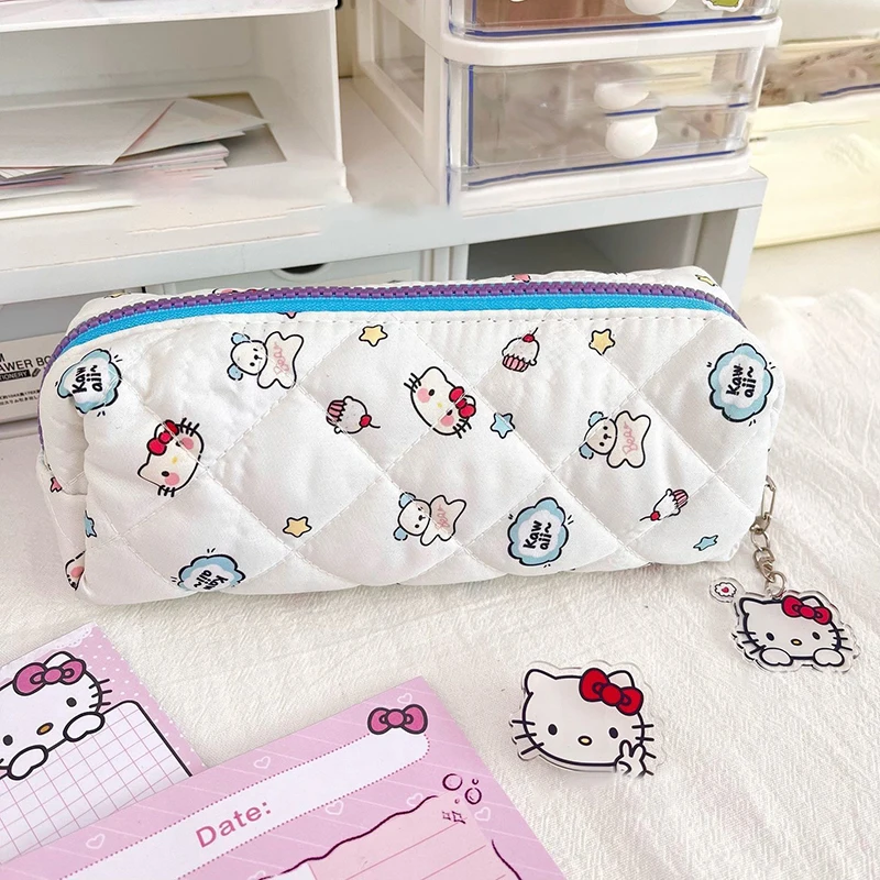 Kawaii Sanrio Hello Kitty Pencil Pouch Large Capacity Pen Case Kt Cat Cosmetic Bag Girls Student Supplies Stationery Gifts