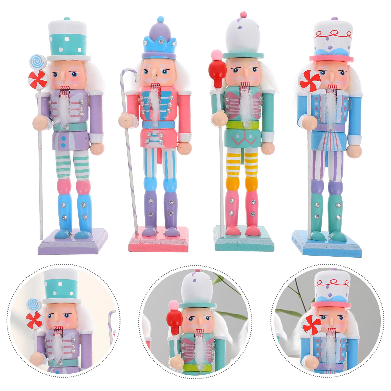 

4pcs Wooden Nutcracker Ornament Xmas Decor Craft Christmas Decoration Desktop Home Nutcracker Soldier Figure Gift Wood Xmas