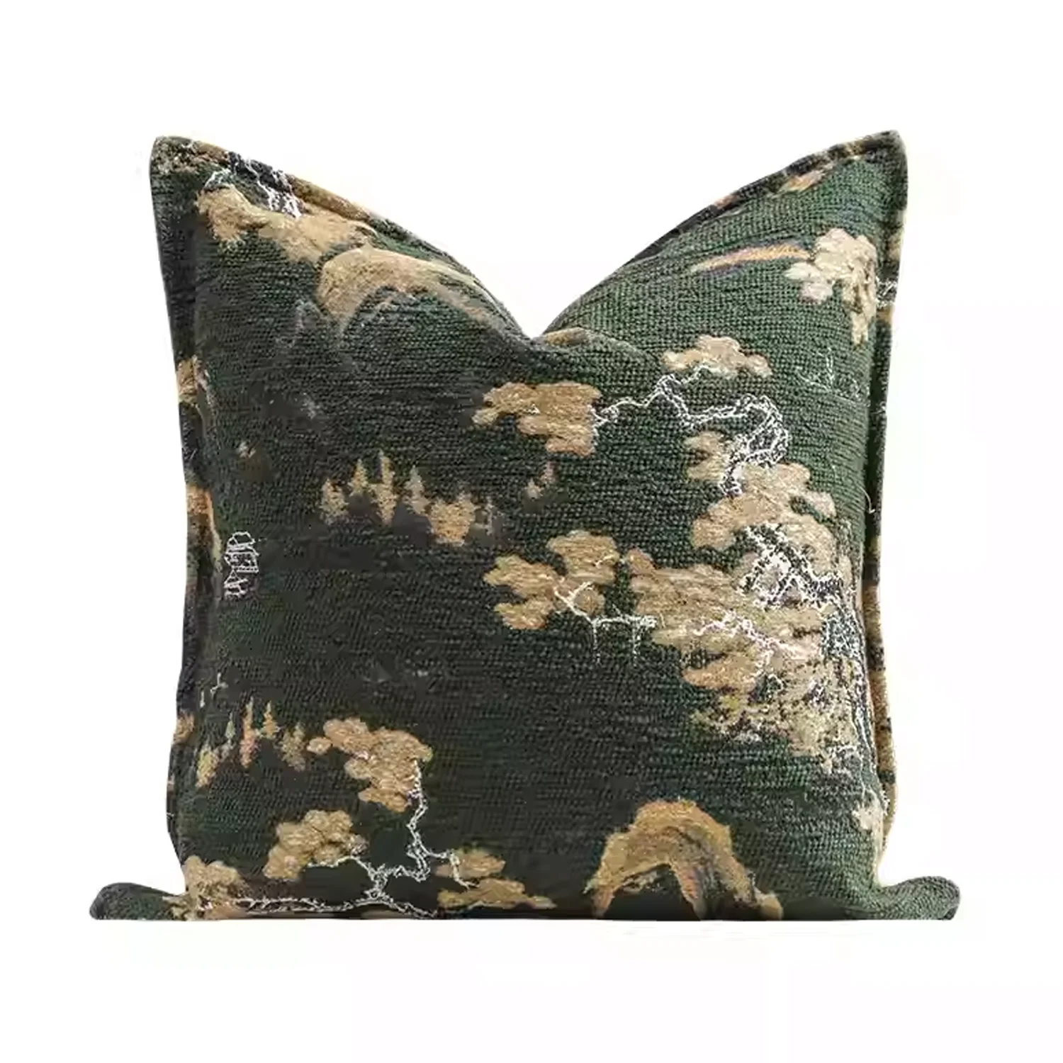 

RUIYI Premium Minimalist Home Stay Green Landscape Jacquard Pattern Square Pillowcase New Chinese Style Sofa Cushion Cover Home