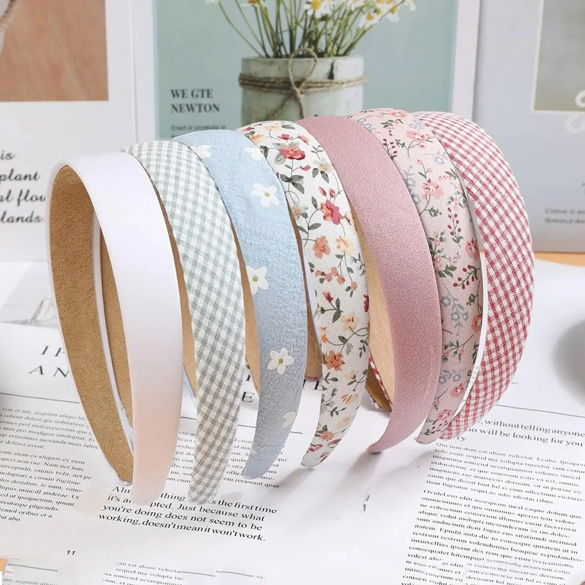 7 sztuk moda damska opaska do włosów kwiatowy Print opaski na głowę dziewczyny prosta opaska do włosów drukowana obręcz do włosów kobiece akcesoria do włosów nakrycia głowy