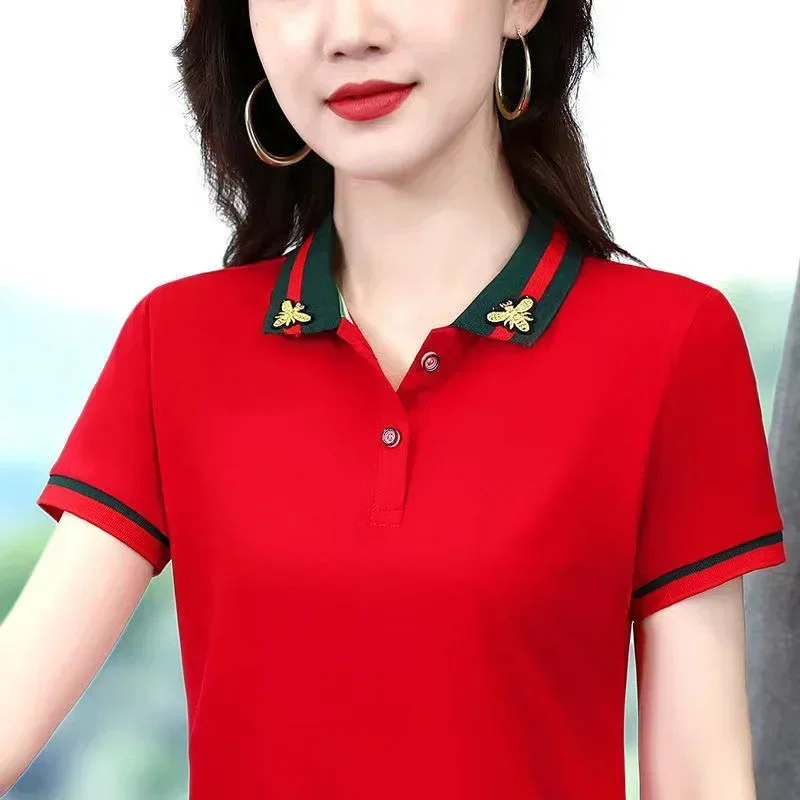 Polo Dress Women 2026 Summer New Solid Short Sleeve Polo Shirt Slim Sport Polo Embroidered T-shirt Polos Mujer Blusas