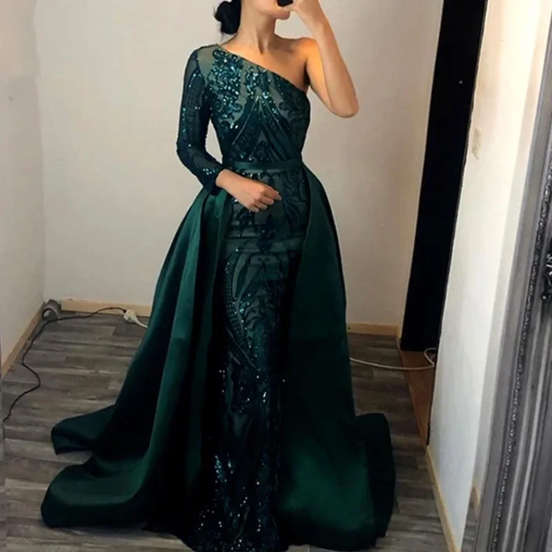 

One-shoulder Luxury Formal Evening Dress Exquiaite Sequined Party Shiny Dresses 2024 Popular Prom Trailing Gown Vestidos