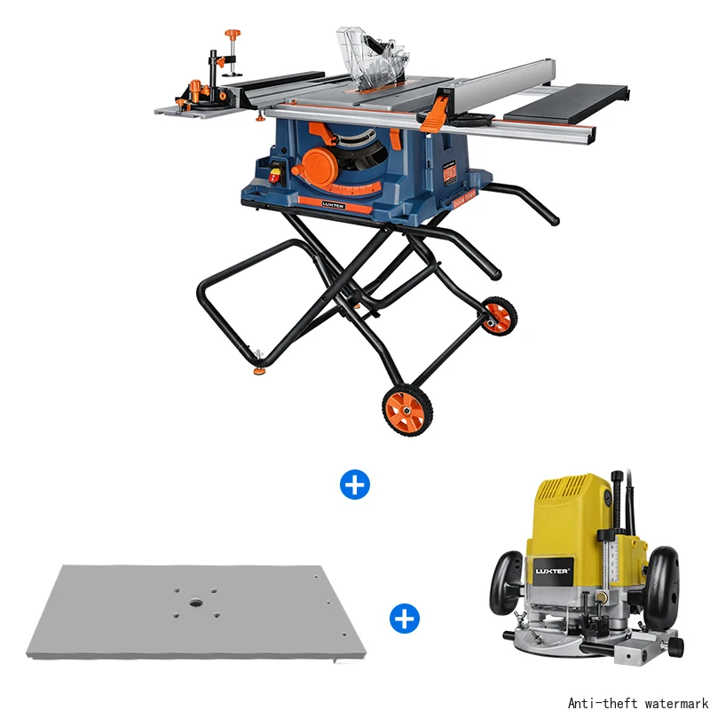 Sierra de Mesa Plegable LUXTER 220V 255mm 2000W de Gran Venta 2026 + Fresadora Eléctrica + Plataforma para Fresadora para Trabajos en Madera