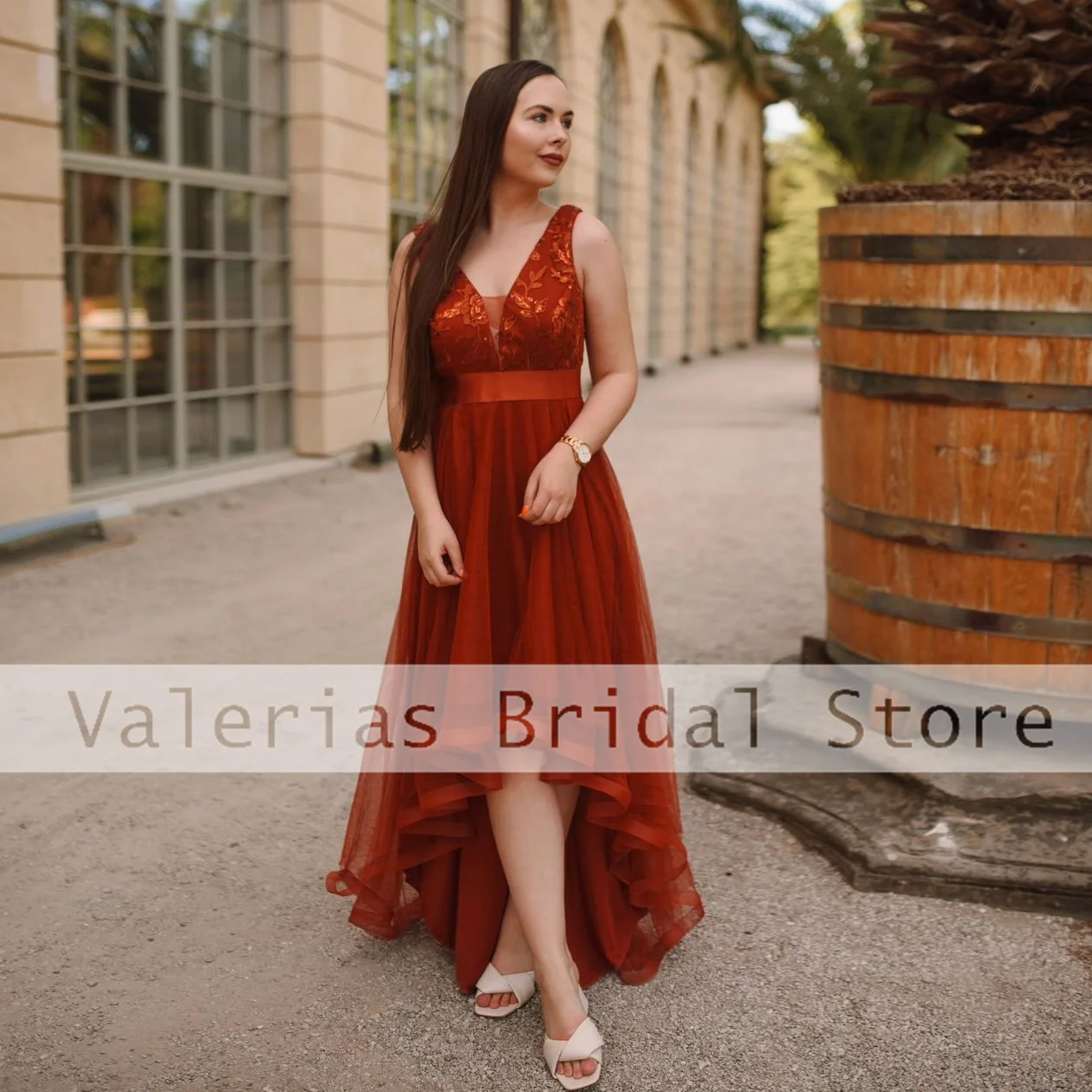 Vestido de tul sin mangas con cuello en V Alto y Bajo Para mujer, traje de noche Formal, Para fiesta de boda, Para Niñas, rojo, 2024