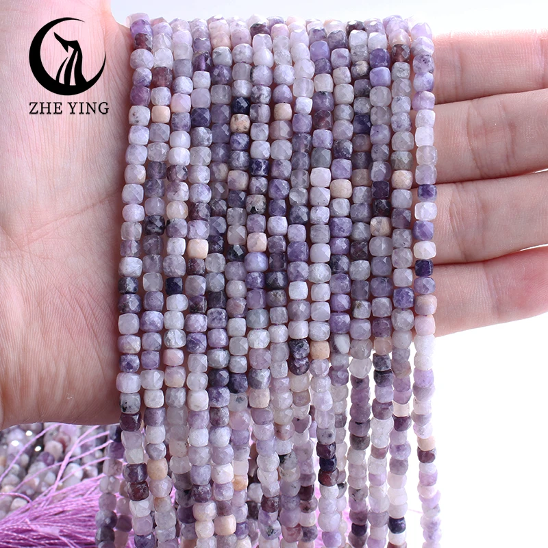 

Zhe Ying 5 Strands/lot 4x4mm Genuine Natural Purple Lilac Lepidopite Cube Square Beads for DIY Jewelry Making
