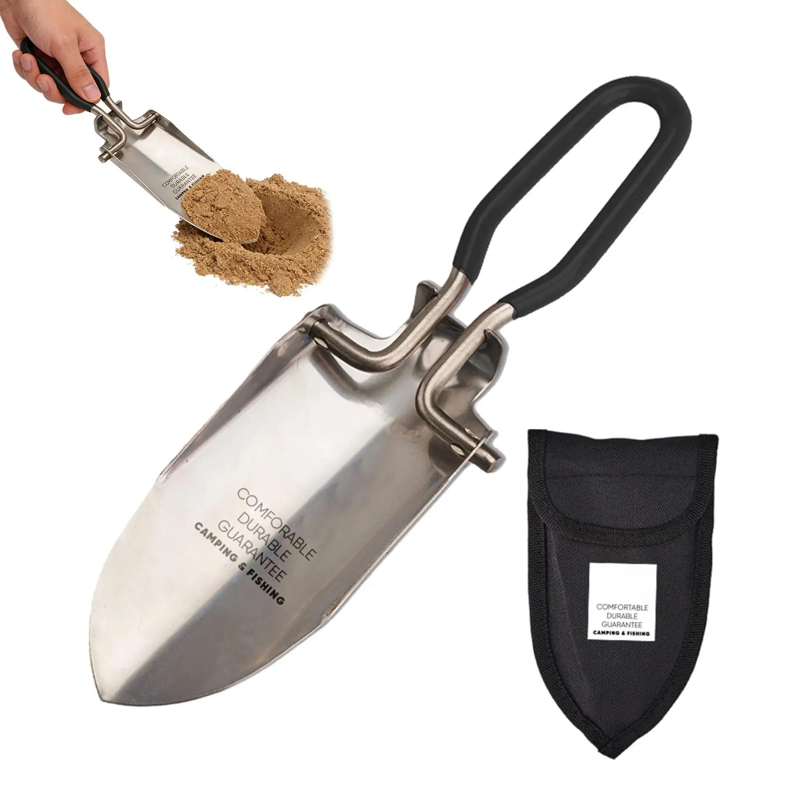 Small Fishing Camping Shovel Folding Ergonomic Outdoor Digging Tool Stainless Steel Compact Shovel For Outdoor Hiking Beach