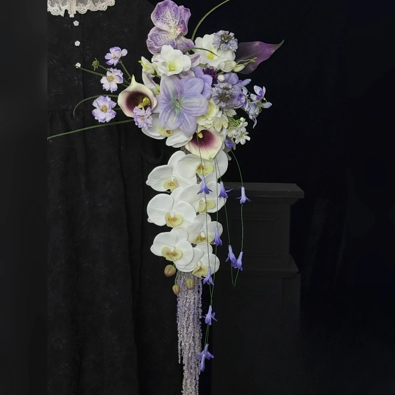 Purple waterfall simulated hand bouquet high-end bionic flower engagement wedding bride holding photo props simulated flower