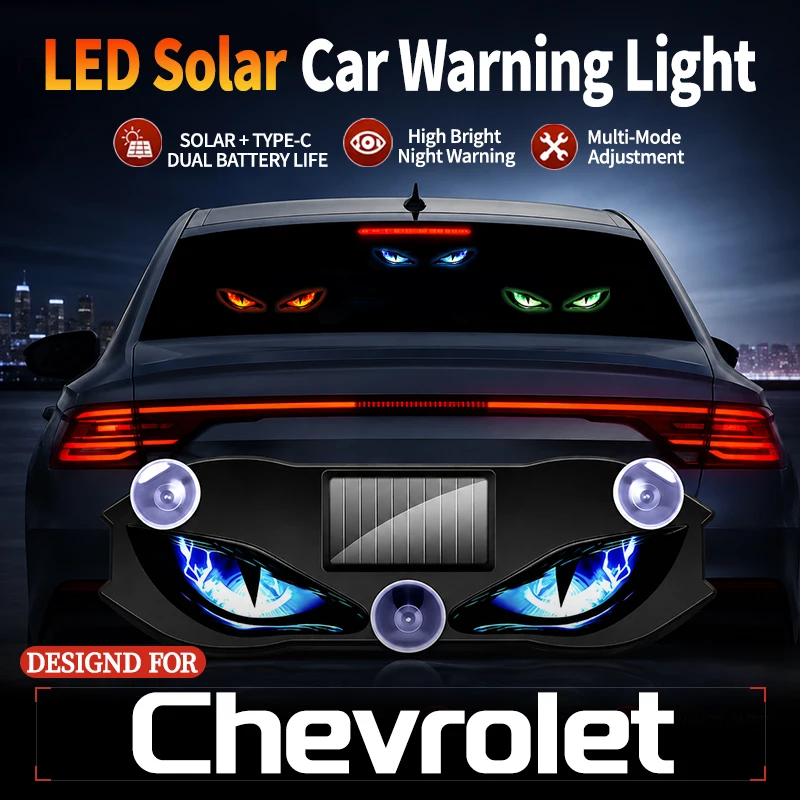 Fits For Chevrolet Car Mounted LED Devil Eye Blinking Light Vibration Sensor Wireless Dynamic Anti Rear End Collision Solar ligh