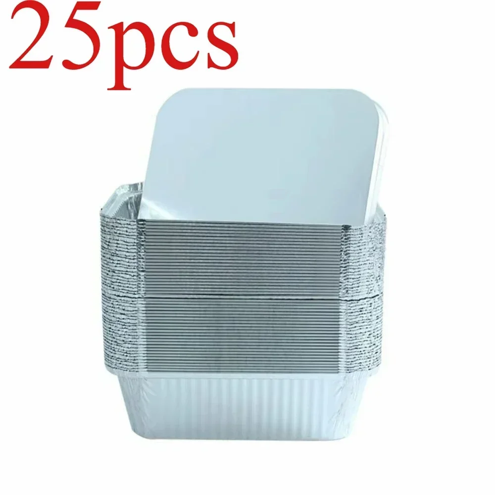 

25PCS Aluminum Foil Pans Trays Baking One-off Heat Resistant 550ml with Lids 16x13x4.2cm Baking Pan Bakeware BBQ Drip Pan