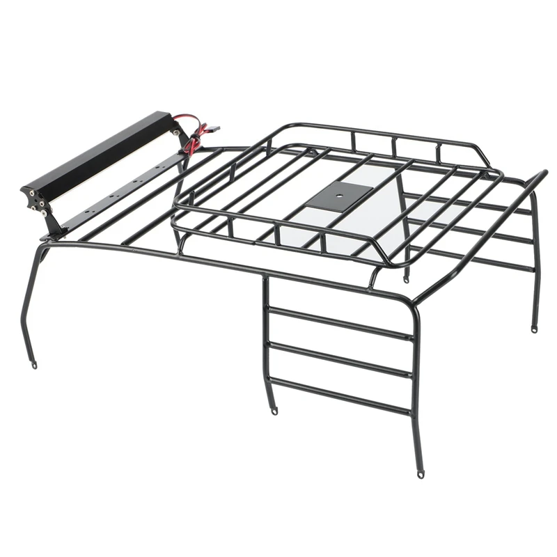 Metal Roof Rack Roll Cage Luggage Tray with LED Light Bar for 1/10 RC Crawler Car SCX10 Body Shell [No.68 Toy]
