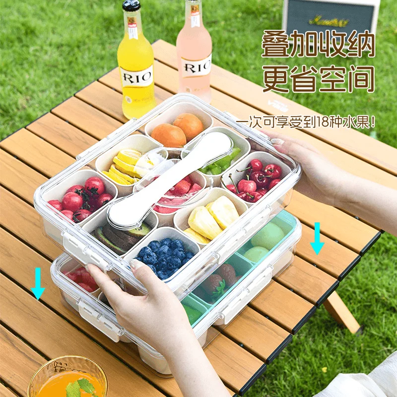 Custom. Crisper Food Grade Portable Bento Box Camping Covered Grid Storage Box Outdoor Fruit Picnic Portable Box