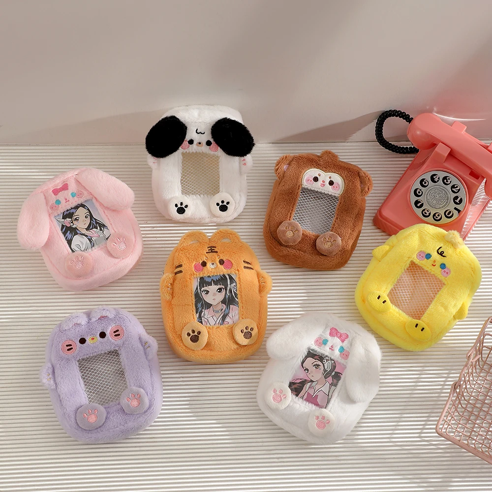 Kawaii Cartoon Animal Series Zipper Soft Plush Kpop Photocard Holder Card Holder Bag Pendant School Stationery