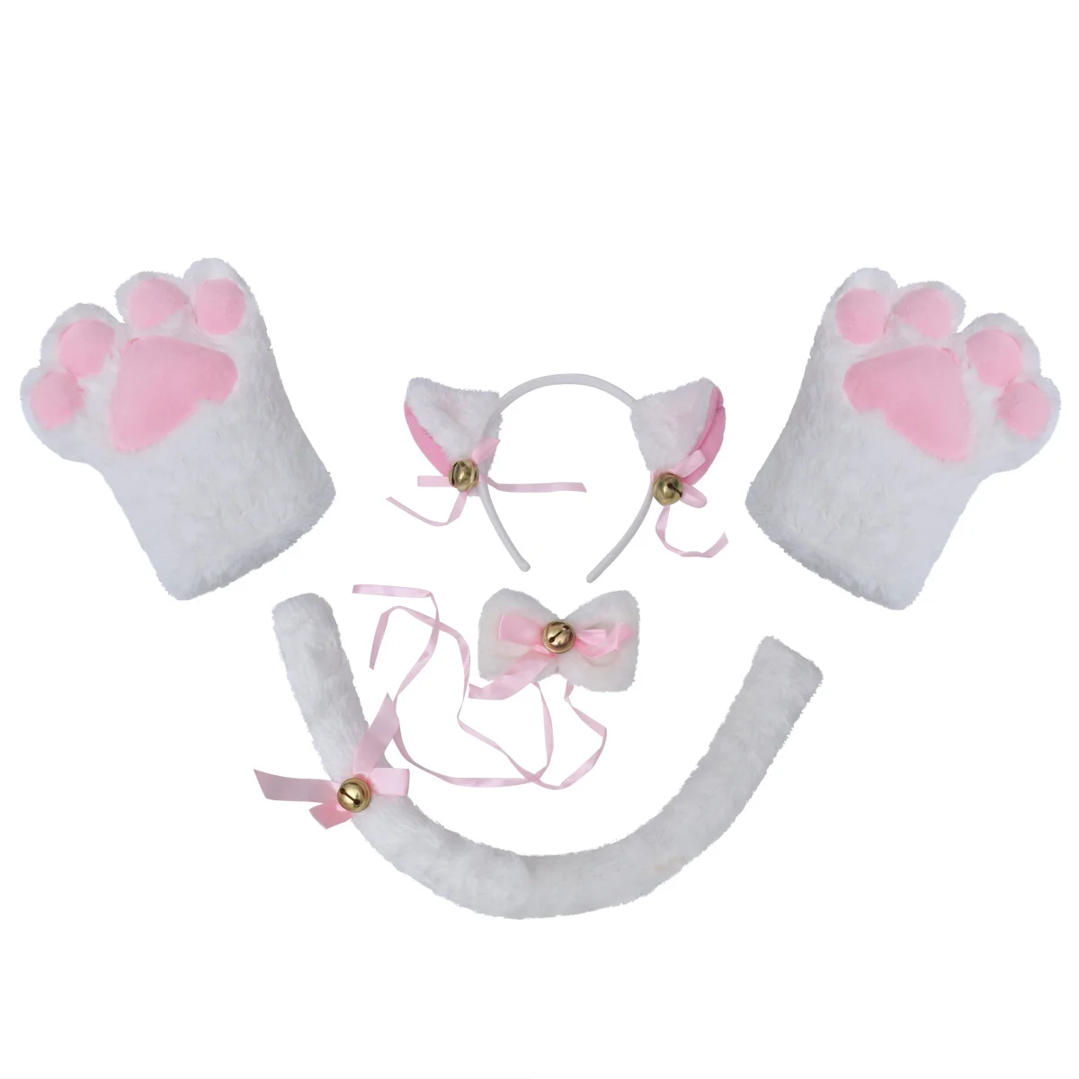 Conjunto de fantasia de cosplay de gato, 5 peças, inclui orelhas de cauda, colar, patas, luvas, confortáveis, acessórios de festa de longa duração