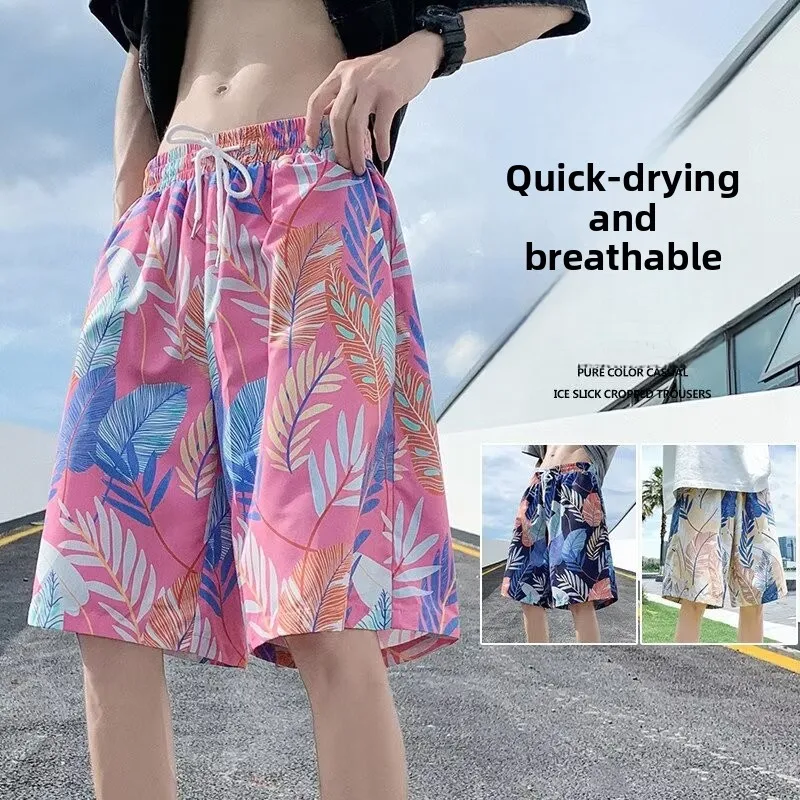 

Men's Beach orts Summer Thin Qui Dry Casual Five-Quarter Length Loose Fit Swimming Trunks Faionable Loose Leisure Pants