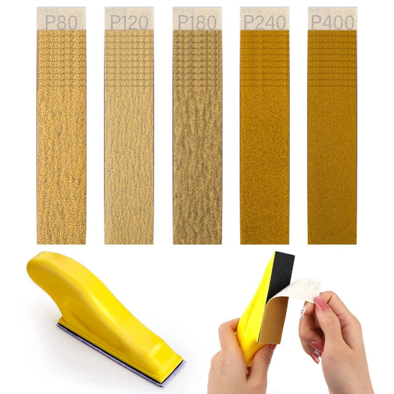 ABVJ-Kit de lijadora tipo micro con papel de lija de 50 piezas, hojas de papel de lija de grano 80 a 400 papel de lija con detalles en seco y húmedo de 3,5 x 1,1 pulgadas