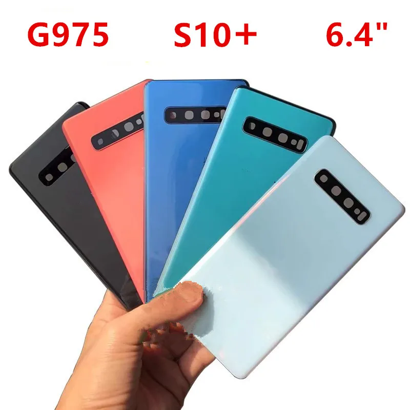 

Корпус S10+ для Samsung Galaxy S10 Plus G975 6,4 дюйма, стеклянная задняя крышка аккумулятора, ремонт, замена задней крышки двери + объектив камеры