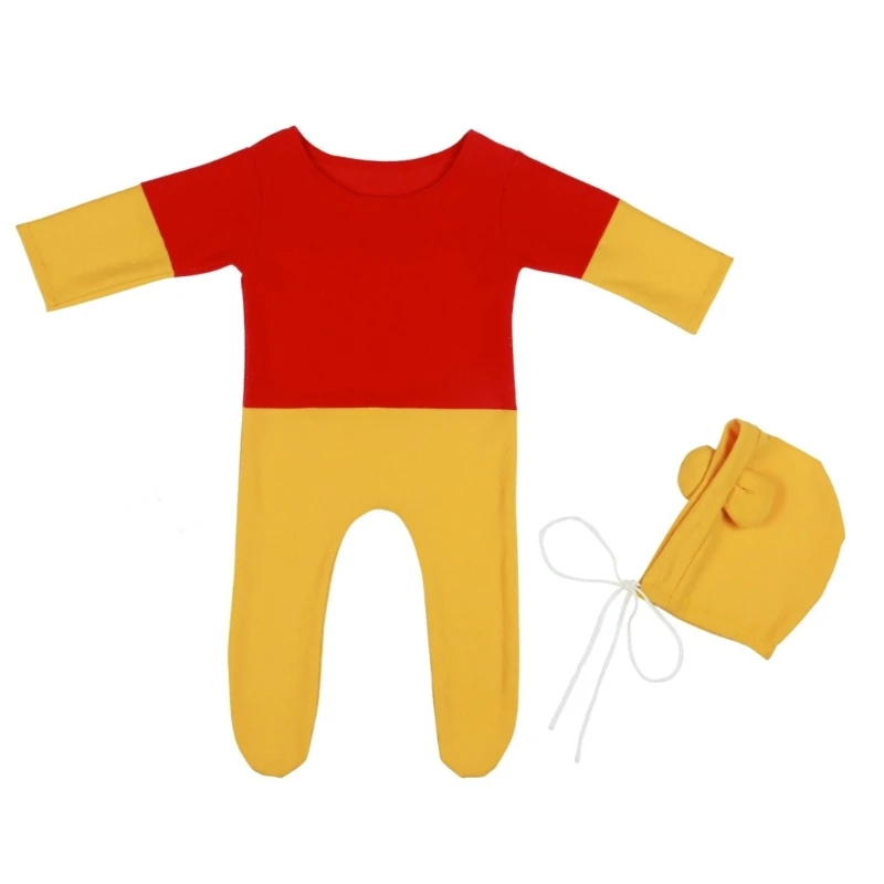 Photo Props for Baby Boy Newborn Infant Hat & Jumpsuits Bear Hat T-Shirt Cosplay Costume Romper Festive Outfit