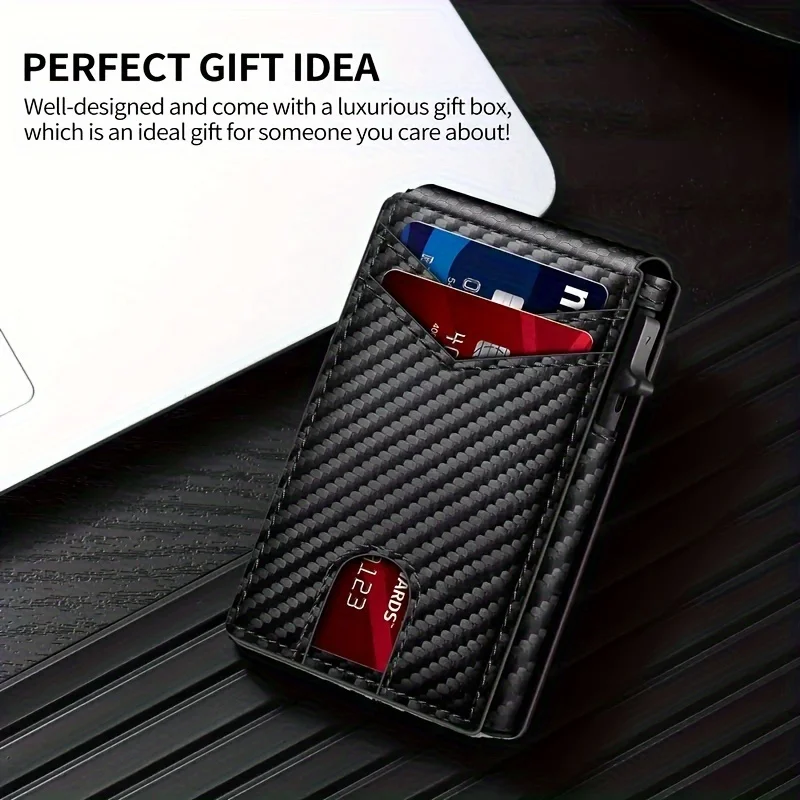 1pc Wallet - Stylish RFID-Blocking Pop-Up Card Holder for Men,  Secure Design,Black, Business Style, Fast Access Wallet