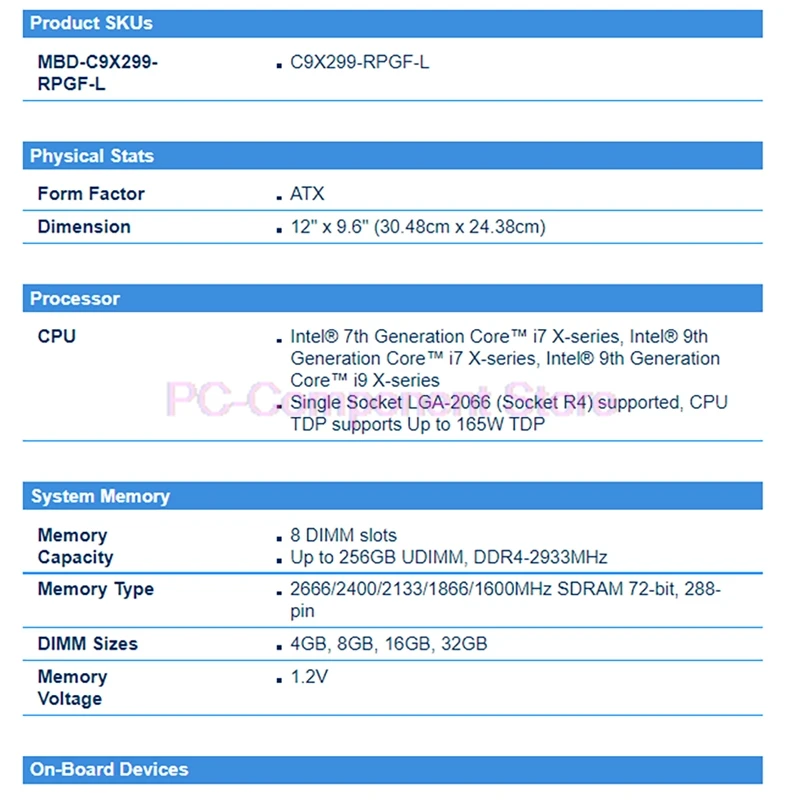 Server Motherboard For Supermicro X299 LGA2066 Support For Core x 4-way GPU Deep learning C9X299-RPGF-L