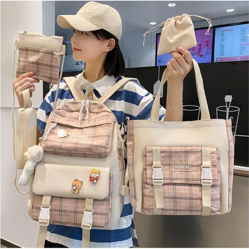 

Студенческий комплект из пяти предметов, школьный рюкзак с медведем для девочек и мальчиков, легкий повседневный рюкзак большой вместимости, детский рюкзак, универсальный рюкзак