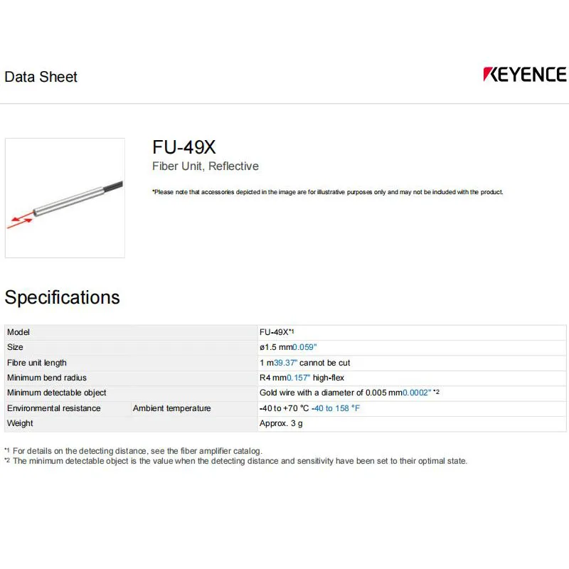 Brand New Genuine KEYENCE FU-49X opposite-emission fiber optic sensor, Diameter 1.5MM high precision