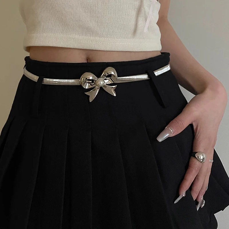 Metal Bow Knot Belt Elastic Force Adjustable Women Y2k Vintage Belt Skirt Pants Accessories Girl Metal Waist Chain