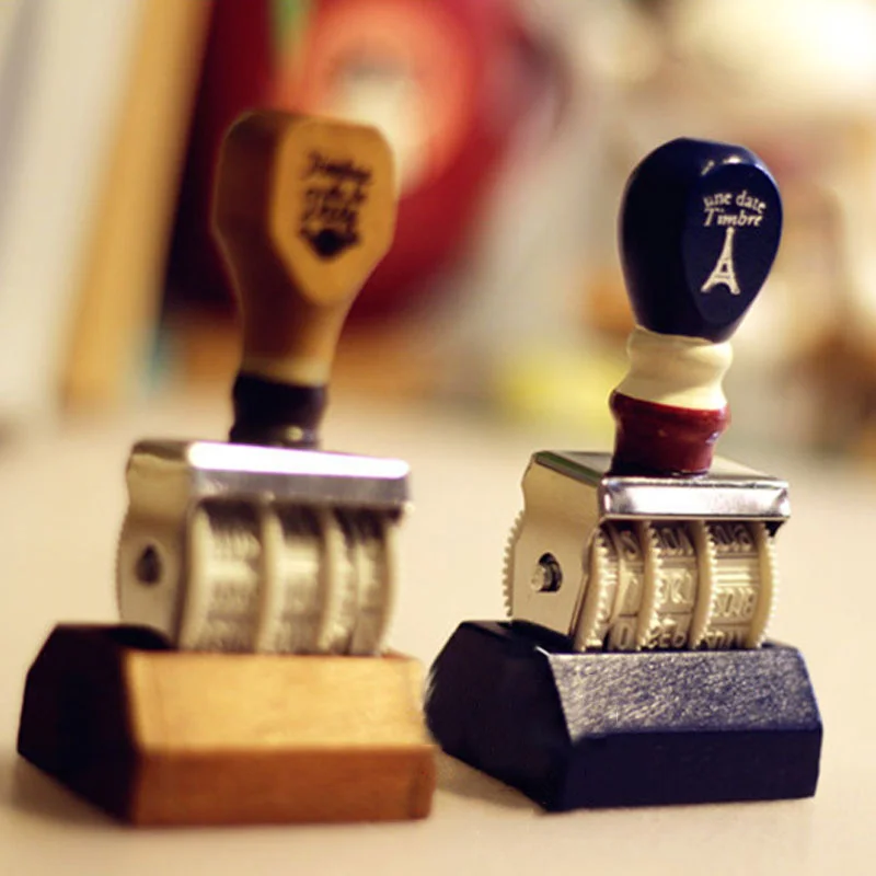 Retro Wooden Handle Roller Date Stamp, Roller Knob Stamp, Rubber Stamp For DIY Craft Card Making Planner Supplies