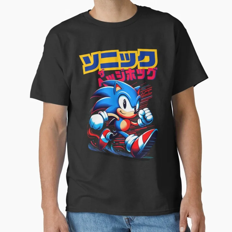 

The fastest blue Sonic Shadow the Hedgehog Gift T shirt for man Large size Tops Anime Graphic Print Y2k Clothes Cartoon Tee