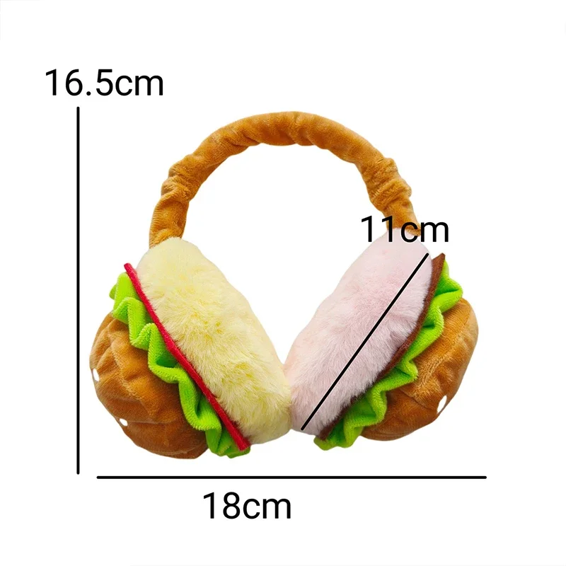 귀여운 재미있는 햄버거 프렌치 프라이, 부드러운 플러시 워머 귀마개, 겨울 야외 방한 이어 머프 커버, 2025 새해 선물