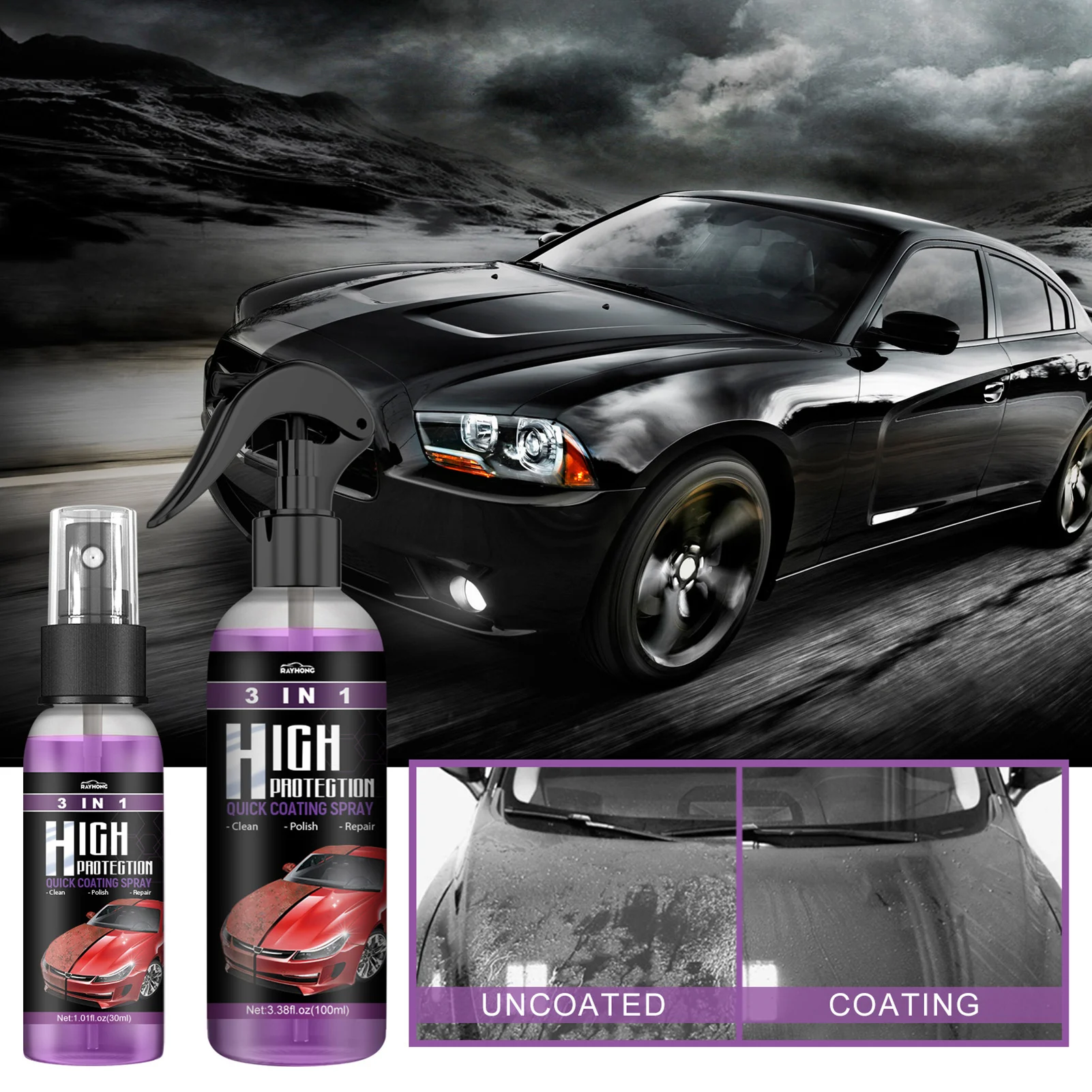 3 In 1 Quick Coating Spray High Protection Car Shield Coating Car Paint Repair Car Exterior Restorer Ceramic Spray Coating Quick