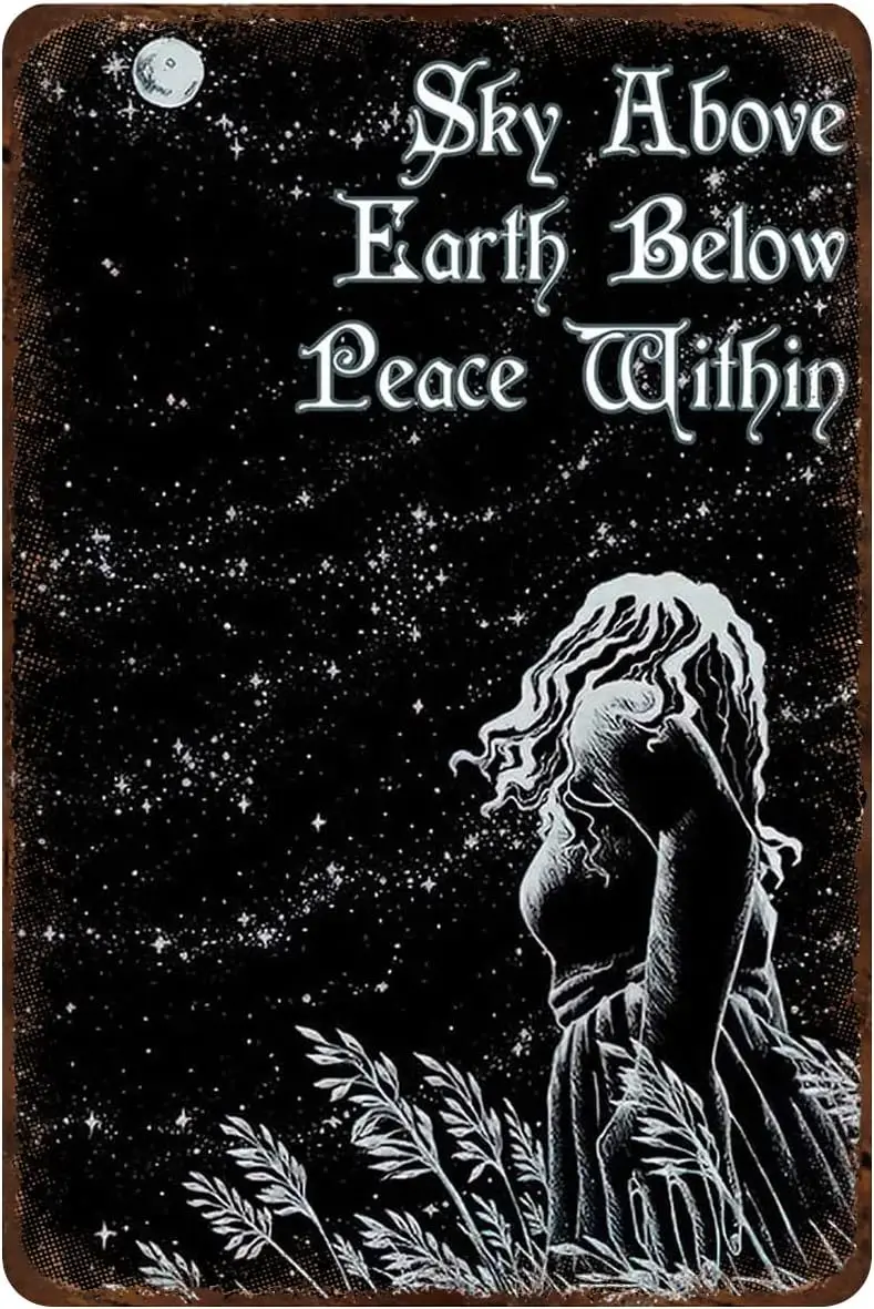 Rustic Retro Metal Tin Sign Moon Night Sky Above Earth Below Peace Within Old Fashion Aluminum Sign for Home Coffee Dining Room