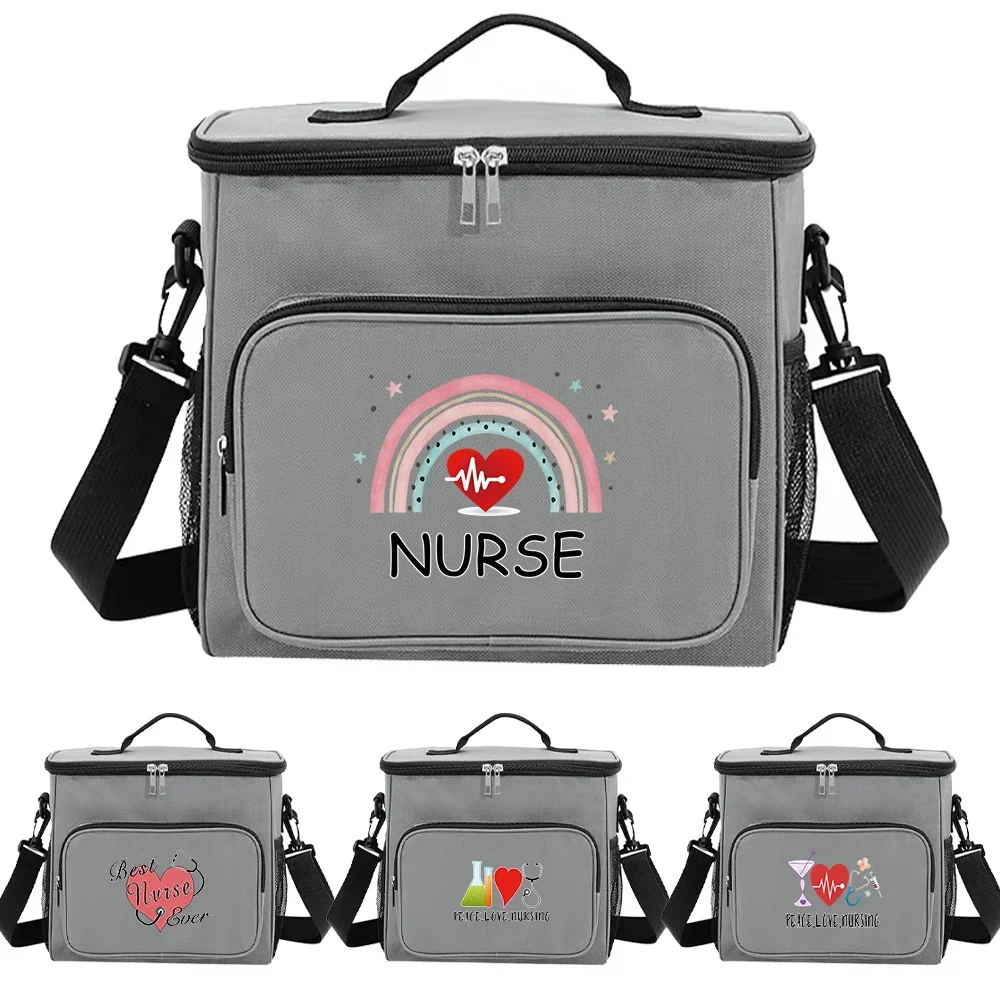 

Lunch Pouch for College Student in Grey Color Waterproof and Durable Dinner Box Printing Nurse Series Food Storage Bag