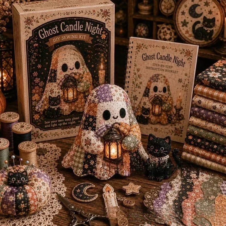 Halloween Patchwork Ghost Sewing DIY Materials Kit Holiday Desktop Decor Ornament Handmade Craft Gift for Festival Decoration