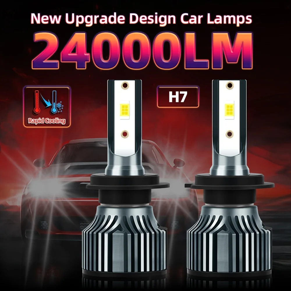 roadsun 2pcs 2024 Upgraded H7 LED Headlight, Easy To Install, High Low Beam, 140W 6500K White 500% Brightness, Waterproof