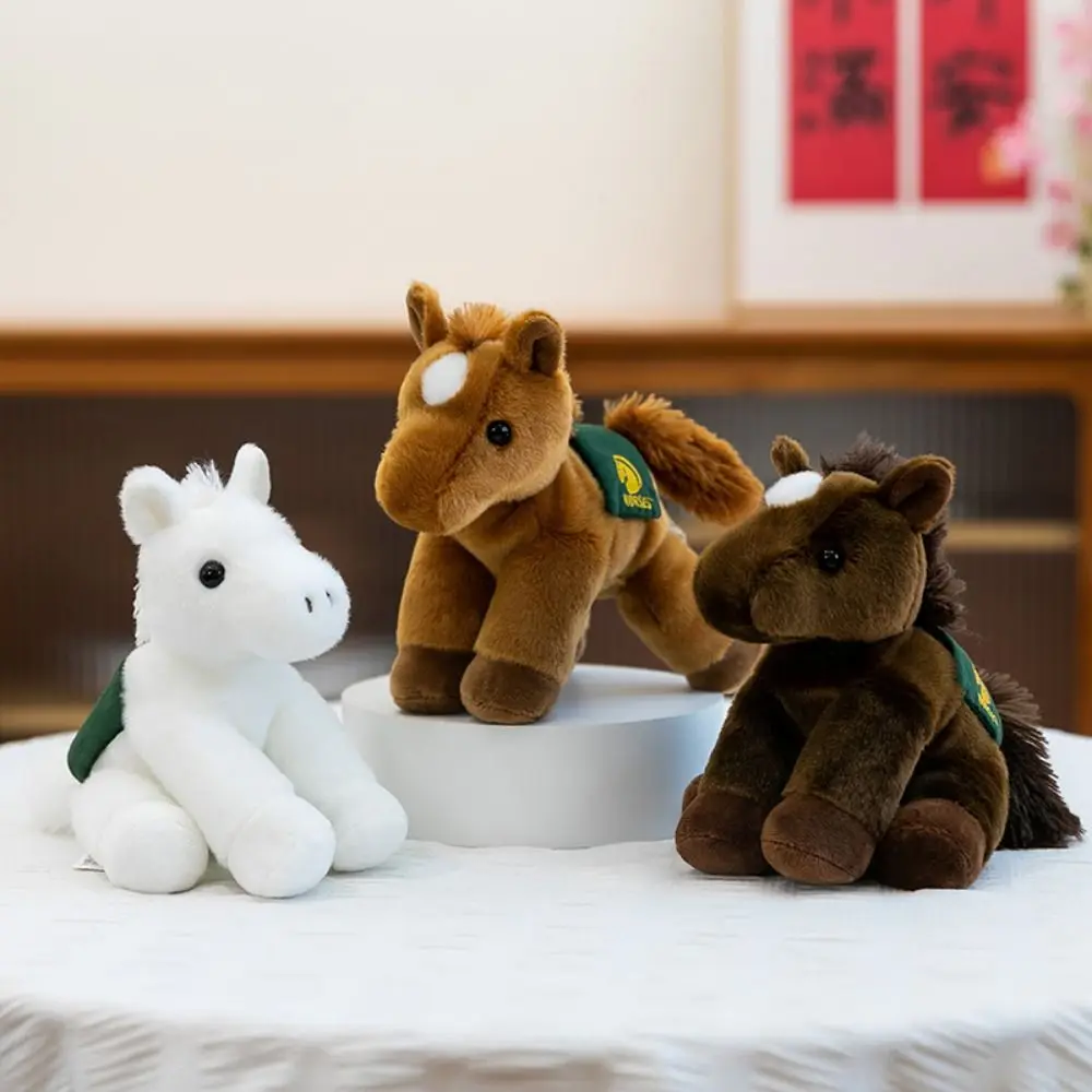 Cavallo Simulato Carino in Cotone PP, Animale di Peluche Realistico, Pecora con Corna per Bambini