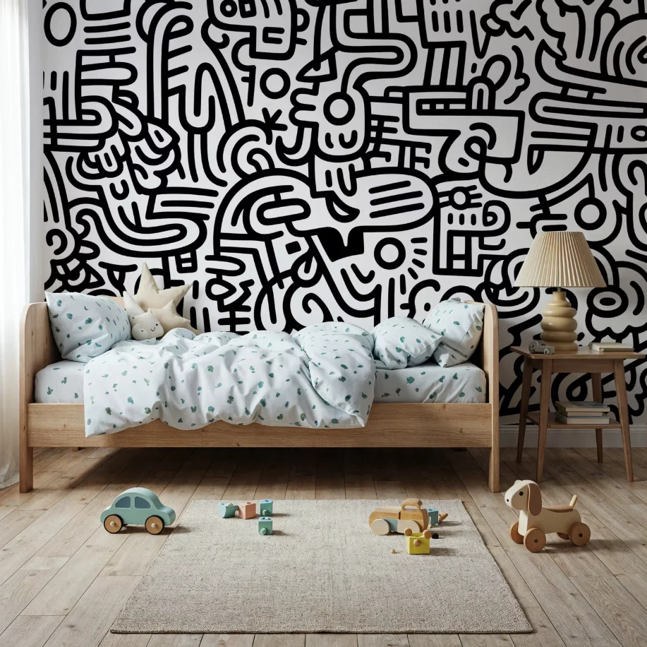 Customized size mural, children's graffiti, line decoration, cartoon, children's car track, line decoration, wall cloth 3d mural